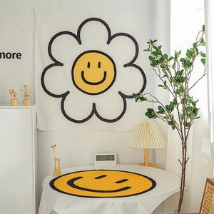 Tapeçarias ins pendurado pano flor sorriso tapeçaria parede festa de aniversário quarto fundo decoração dormitório