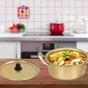 Doppie caldaie Coreano Ramen Pentola Orecchie Noodle Gadget da cucina Retro Decor Metallo Pentole per esterni Stock Tagliatelle in alluminio giallo