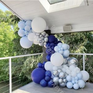 Decorazione per feste 117 pezzi Kit di palloncini ghirlanda ad arco bianco blu intenso Set di palloncini in lattice argento cromato Forniture di compleanno per matrimoni