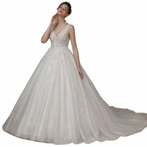 bepeithy Bride Luxury V Neck Crystal Wedding Dres 2023 Sleevel Court Train Beading Exquisite Ivory Bridal Ball Gown Spring a5ii#