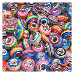 Lega 16 colori antico arcobaleno colore striscia resina perline europee tubo adatto per donne M catena serpente charms grande foro perline braccialetto braccialetto D Dh9Cy