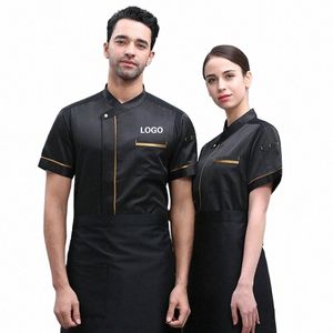 Uniforme de chef masculino, roupas de cozinha unissex, camisa de cozinha de restaurante, manga curta/lg, jaqueta de pastelaria, top com impressão de logotipo, design 99ka #