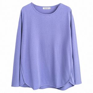 Plus Size Women's Basic T-Shirt Spring och Autumn 100kg Casual Solid Color LG Sleeve Leisure med TOPS 6883 H4U8#