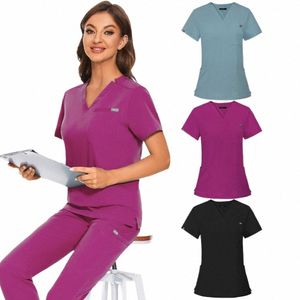 nurse Scrub Shirts Medical Uniform Workwear for Women Men Nursing Surgical Navy Gray Classic V Neck Scrub Tops Scrubs Blouse r09G#