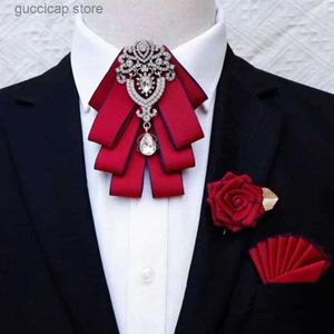 Bow Ties lüks siyah rhinestone bow tie İngiliz üst düzey erkek iş düğün takım elbise gömlek yaka çiçekler setler el yapımı mücevher hediyesi y240329