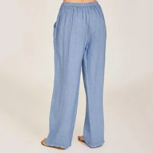 Женские брюки, женские летние повседневные стильные брюки с эластичной резинкой на талии и карманами, свободные брюки для