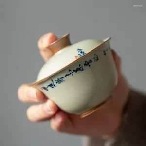 Teaware sätter ren handskriven kall natt täckt skål tekopping singel kinesisk keramisk te infuser set gaiwan med täckning