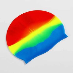 Cappellini in silicone per adulti, impermeabile, colore sfumato, capelli secchi, per uomo, donna, protezione delle orecchie, cappello da nuoto, accessori per il nuoto 24328