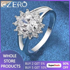 Anéis de cluster Alizero 925 Sterling Silver Flower Zircon Anel para Mulheres Declaração de Noivado Casamento Banda Moda Charme Jóias Presentes