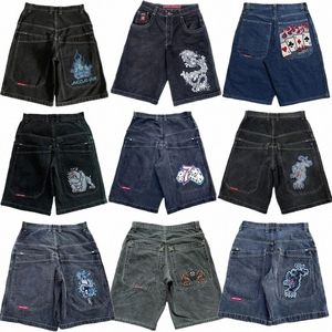 JNCO Y2Kバギージーンズデニムショーツハラジュクヴィンテージパターンメンズ女性ヒップホップ新しい夏のゴシックメンズバスケットボールショーツストリートウェア＃