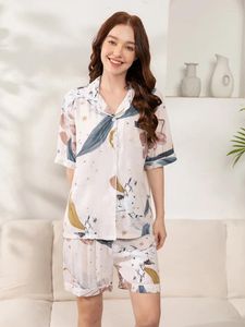 Mulheres sleepwear mulheres pijamas conjunto viscose plus size S-3XL shorts de manga curta casa pijima solto para fêmea