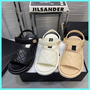 Damen-Sandale, Strand-Designer-Sandalen, Hausschuhe, Magic Tape-Riemen, gesteppt, flach, Damen-Freizeitschuhe, Strandschuhe, Slides, Outdoor-Slide-Slipper, Plattform-Damenschuhe