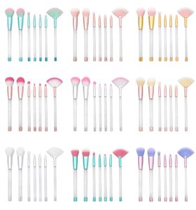 Makeup Brushes Set 7pcs Empty Clear Handle 10 colors DIY Glitter PVC Cosmetic Bag Hollow Beauty Make up Tool Mixed color2463204