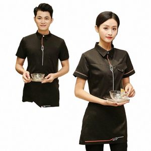 Summer Hotel Restaurant Waiter Uniform Short Sleeve Breattable Overalls Coffee Shop Cook Clothing Bakery Kitchen Work Wear T6QS#