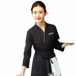 chinese Restaurant Waiter Work Clothes Lg-sleeved Catering Hotpot Staffs Working Uniform Hotel Waitr Workwear Wholesales w9p3#