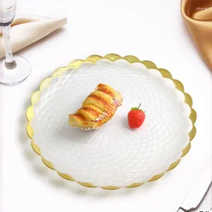 Conjuntos de talheres Design personalizado Casamento Gold Rim Transparente Clear Jantar Pratos Plástico Redondo