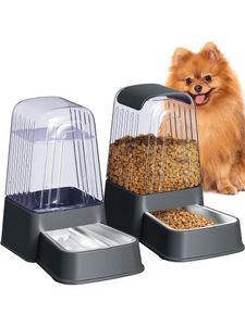 Conjunto automático de comedouro para cães e gatos e dispensador de água com tigelas de aço inoxidável 240328