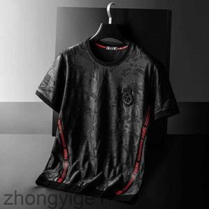 Haikyuu Designer Jacquard T-shirt Mens Summer Large Light Luxury Simple European Red Ribbon Casual Round Neck Short Sleeve Mens