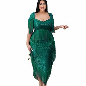 Chic elegancki damski dres na imprezę balową 2022 satynowe cekiny frędzlowe gości ślubne maxi dramska suknia wieczorowa J1fh#