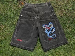 y2k Hip Hop JNCO baggy jeans Denim Shorts vintage pattern Men Women Summer designer Harajuku Gothic Men purple Shorts 477