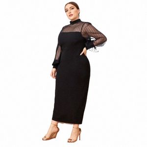 Nuovo Plus Size Fi Donne Dr Lg Manica Patchwork di pizzo Girocollo Pullover allentato Elegante Chic Lady Dr per l'autunno 2023 W5MT #