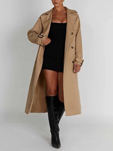 Casaco trench feminino casual duplo breasted manga comprida jaqueta corta-vento com cinto outono jaqueta na moda 240318