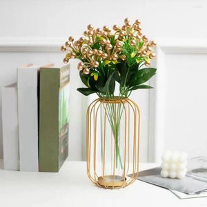 Decorative Flowers Faux Fruit Plant Fake Decoration Realistic Artificial Branch With Green Leaves Stem Golden Ball For
