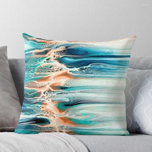 Travesseiro Coral Azul Cerceta e Cinza Oceano Inspirado Arte Fluida Abstrata Itens de Decoração de Quarto Decoração de Casa