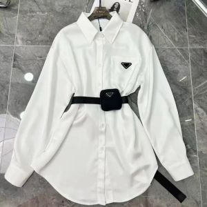 Sashes Blouse for Womens Designers Triangle Letter Shirts Tops Quality Chiffon Women's Blouses Sexy Coat with Waist Bag prado Women's shirt