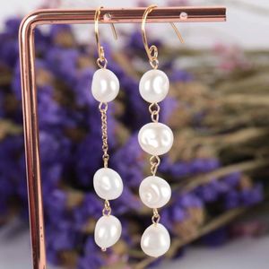 Dangle Earrings 9-11MM Natural White Baroque Pearl Earring Shaky 18k Ear Drop Clip-on Hoop Beaded Formal Gemstone Crystal Modern Bridal