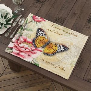 Table Mats 2pcs Vintage Style Butterfly Pattern Mat Place For Kitchen And Dining Room Decor Linen Fabric