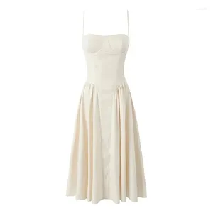 Casual Dresses Boho Inspired Sexy Beige Corset Sundress Women Straps Midi Dress 2024 Spring Summer Party Elegant Ladies