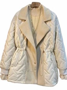 Chic Winter LG Parkas Women Down Cott Kurtka Duża klapa elastyczna talia śniegu śnieg Fi ciepła wodoodporna patchworkowa płaszcz P3OF#