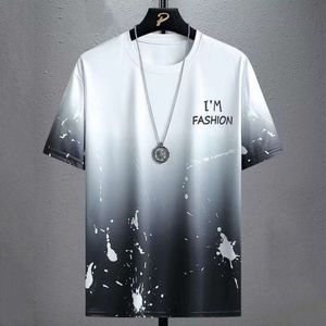 Men's Short Sleeve T-shirt Fashion Brand Ice Ins 2022 Summer Korean Fashion Gradient Sports T-shirt Casual Top