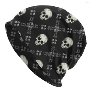 Berets Skull Skulls Sport Thin Hats Vintage Monochrome Steel Chains Rivets Square Geometric Grid Sea Bonnet Skullies Beanies Caps