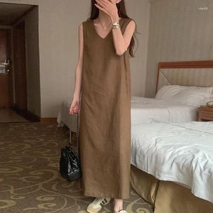 Casual Kleider Koreanische Chic V-ausschnitt Gerade Kleid Sommer Backless Gürtel Lose Feste Farbe Ärmellos Für Frauen Vestidos 27697