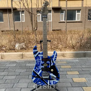 Guitarra elétrica Eddie Edward Van Halen Black White Stripe azul Heavy Relic Maple Neck, Floyd Rose Tremolo fabricado na China linda guitarra Frankenstein cor azul