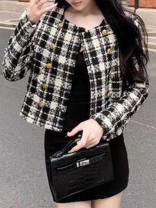 Women's Jackets 2024 High-Quality Autumn Celebrity Temperament Small Fragrance Wind Black And White Plaid Woolen Short Women Casual Girl Coa