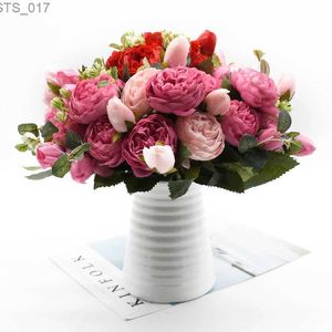 Grinaldas de flores decorativas 30cm rosa rosa seda peônia buquê de flores artificiais 5 cabeças grandes e 4 botões plantas falsas baratas para decoração de casamento em casa na portaL2403