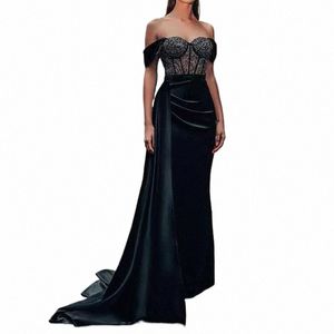 sexy Backl Evening Party Dr per le donne pizzo nero avvolgere il petto al largo della spalla Split sirena abito da ballo Maxi Dres H61a #