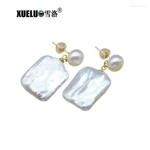 Stud Earrings 2024 Fashion Double Square Baroque Cultured Natural Freshwater Pearl For Women's Gift