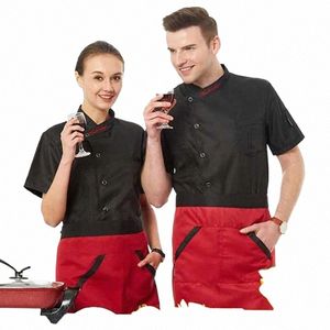 short Sleeve Men's Chef Uniform Breathable Kitchen Cooking Jacket Restaurant Hotel Cafe Barber Shop Waiter Work Shirt Unisex 50RR#