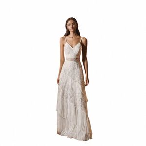 lsyx Bohemian Wedding Dr Spaghetti Strap Floor Length Lace Appliques Sleevel Bridal Gowns Gorgeous Robes De Bal Princ 18YE#