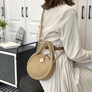 Evening Bags Woven Rattan Bag Round Straw Shoulder Small Circular Beach Top-handle HandBags Women Summer Handmade Messenger Crossbody