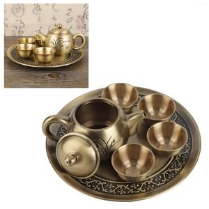 Teaware Set 6st Tea Pot Set Brass Orchid Mönster Delikat Vintage Cup Kit för vardagsrumskontor Tray Cover