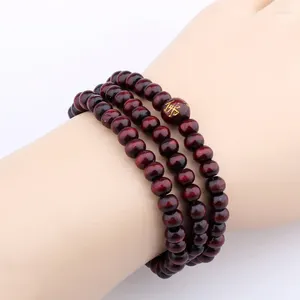 Braccialetti con ciondoli 6mm 108 Perline di legno di sandalo rosso naturale Preghiera Japa Rosario Mala Bracciale Meditazione buddista tibetana Perline di legno