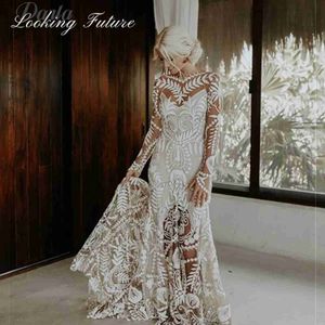 Urban Sexy Dresses White Morden Lace Mönster Två stycken Bröllop med Deatachable Coat Brodery 2024 Långa ärmar V Neck Bride -klänningar YQ240329