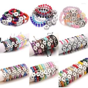 Charm Bracelets 10pcs lot Whole Beaded Leather Snap Button Bracelet Bangle Handmade 18mm DIY Jewelry Making Fawn222594