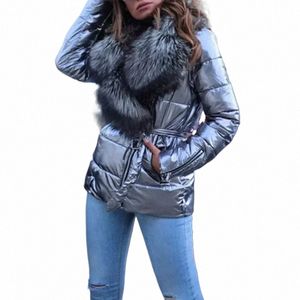 Collo in pelliccia Giubbotti corti Capispalla Wter Tenere al caldo Tendenza Giù Cappotto imbottito in cotone Manica Lg Lucido Cappotto da donna grande Parka n2v4 #