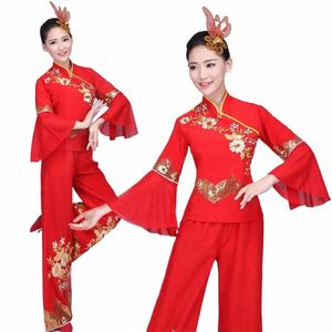 chinese style, Hanfu, Yangko clothing s, female fan dance square dance clothes, Chinese folk dance for woman F1zR#